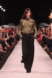 BLACK CREPE WIDE LEG PLEATED PANT