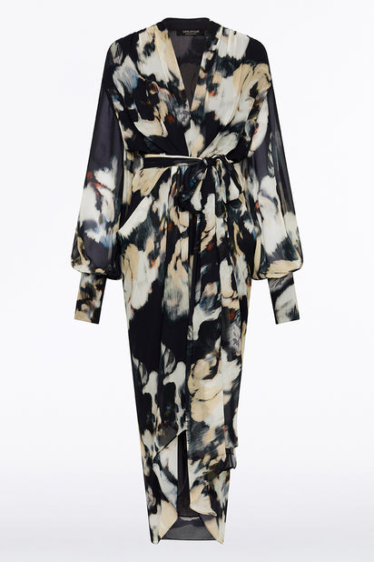 JAPANESE FLORAL WATERFALL DRESS