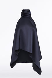 MIDNIGHT SATIN DRAPED HALTER TOP