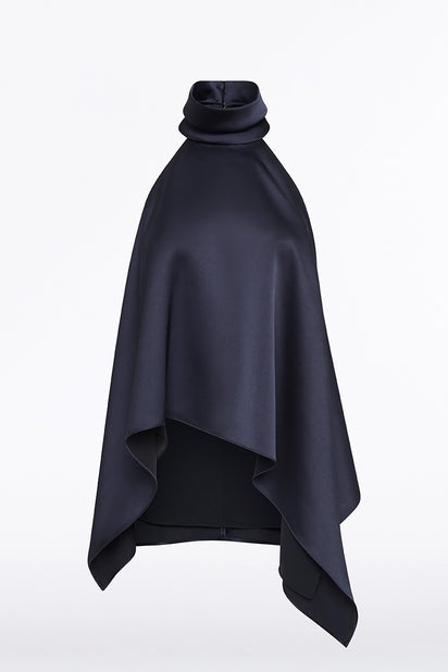 MIDNIGHT SATIN DRAPED HALTER TOP