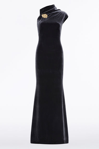 MIDNIGHT VELVET BUTTON GOWN