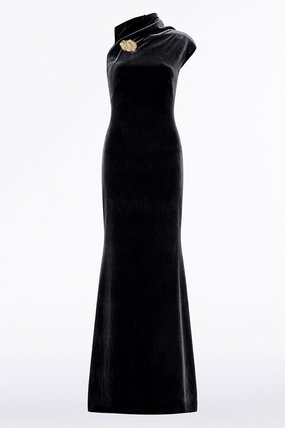BLACK VELVET GOLD BUTTON GOWN