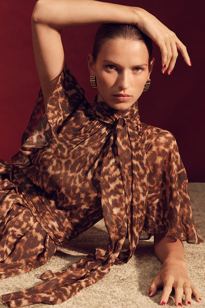 LEOPARD SILK MAXI DRESS