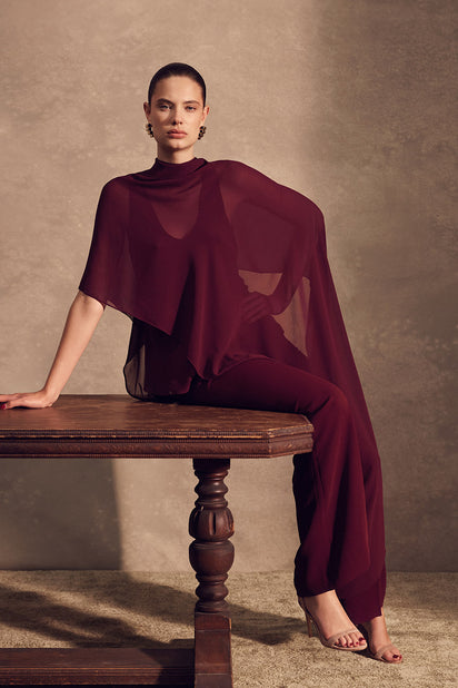 MERLOT CREPE CLASSIC FLARED PANT