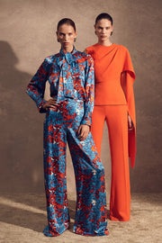 IMPASTO PRINT SILK TIE NECK BLOUSE