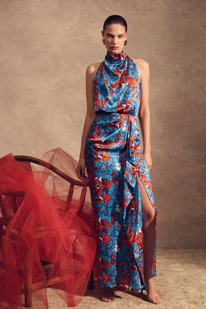 IMPASTO PRINT SILK CASCADE DRESS