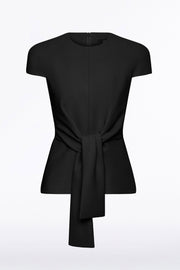 BLACK CREPE CAP SLEEVE TIE TOP