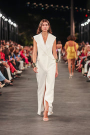 IVORY CREPE SATIN COLLAR LONGLINE VEST