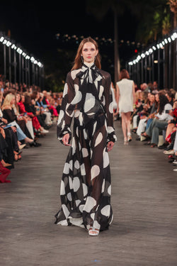 NOIR SPOT LONG SLEEVE WRAP DRESS