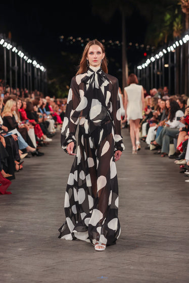 NOIR SPOT LONG SLEEVE WRAP DRESS