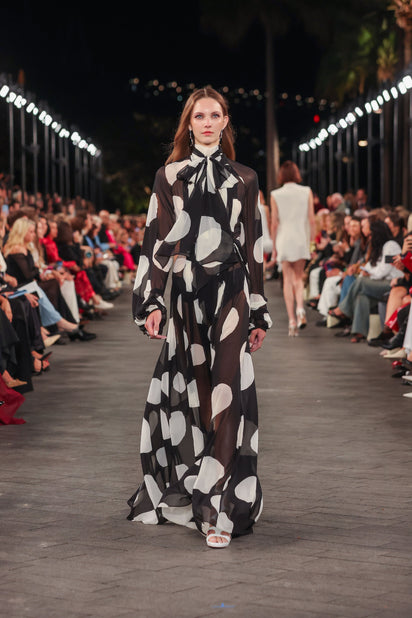 NOIR SPOT LONG SLEEVE WRAP DRESS