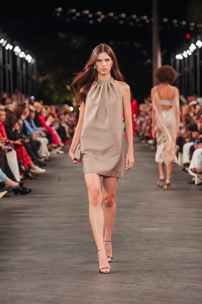 LATTE MATTE SATEEN HALTER MINI DRESS