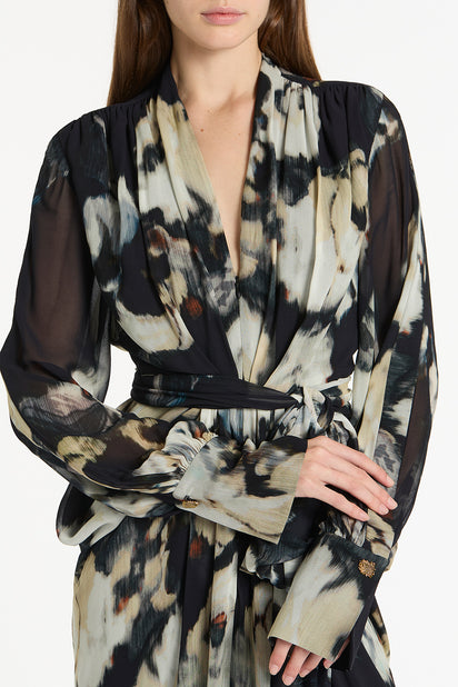 JAPANESE FLORAL WATERFALL DRESS