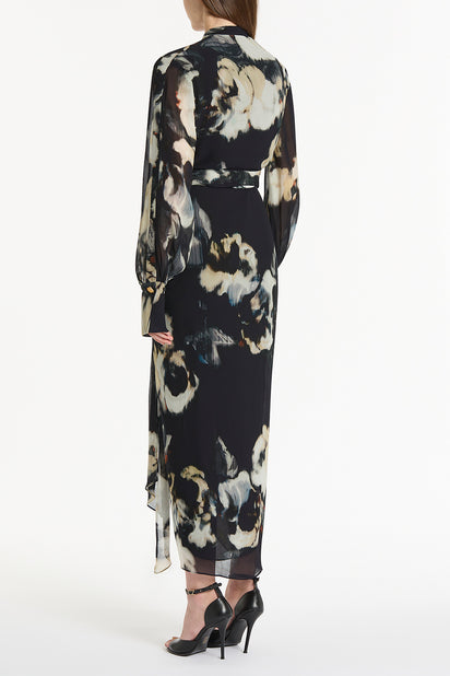 JAPANESE FLORAL WATERFALL DRESS