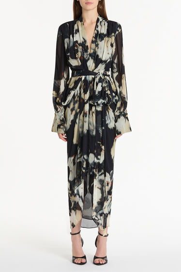 JAPANESE FLORAL WATERFALL DRESS