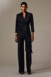 BLACK SATIN WRAP TOP