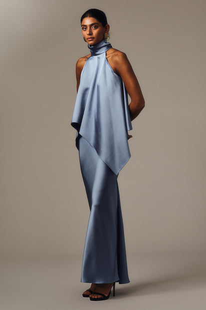 CORNFLOWER SATIN BIAS SKIRT