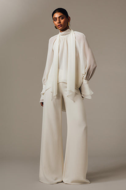 IVORY GEORGETTE HIGH LOW BLOUSE