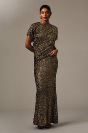 BRONZE CRUSHED SEQUIN DRAPE TOP