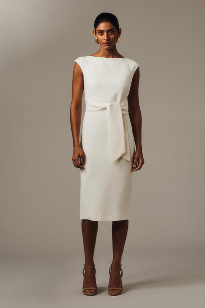 IVORY CREPE TIE FRONT DRESS