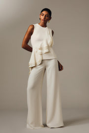 IVORY CREPE PETAL DETAIL TOP