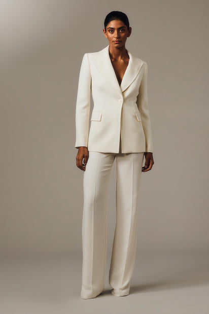 IVORY CREPE LONG LINE JACKET