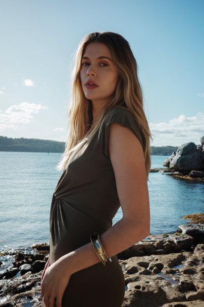 PALM MATTE JERSEY PLUNGE DRESS