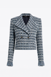 ROYAL METALLIC CHECK TWEED FRINGED CROPPED JACKET