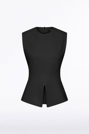 BLACK CREPE PEPLUM TOP