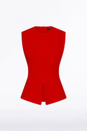RED CREPE PEPLUM TOP
