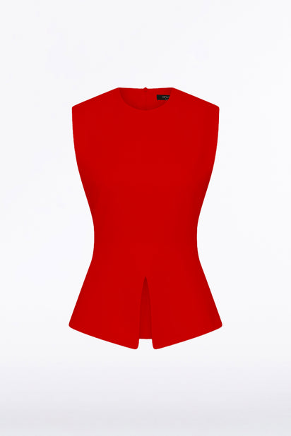 RED CREPE PEPLUM TOP