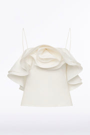 IVORY COTTON TAFFETA FLOWER TOP