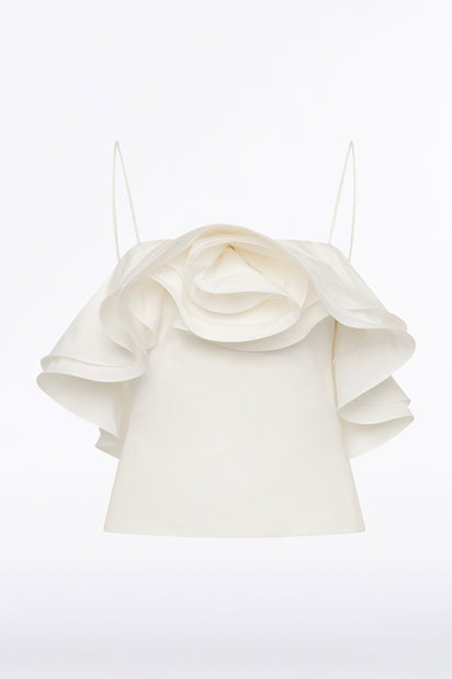IVORY COTTON TAFFETA FLOWER TOP