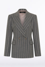 SLATE ITALIAN WOOL PINSTRIPE DOUBLE BREASTED BLAZER