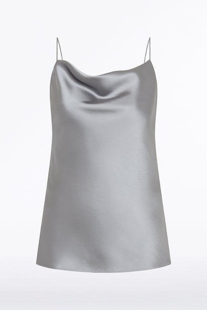 SILVER SATIN COWL NECK CAMI