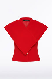RED CREPE WRAP SLEEVELESS JACKET