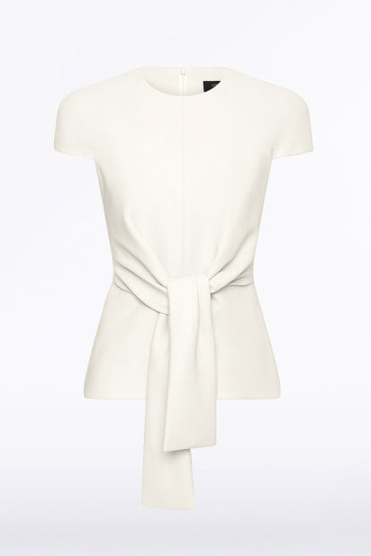 IVORY CREPE CAP SLEEVE TIE TOP