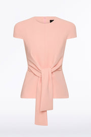 PALE ROSE CREPE CAP SLEEVE TIE TOP