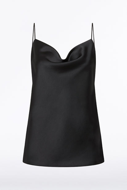 BLACK SATIN COWL NECK CAMI
