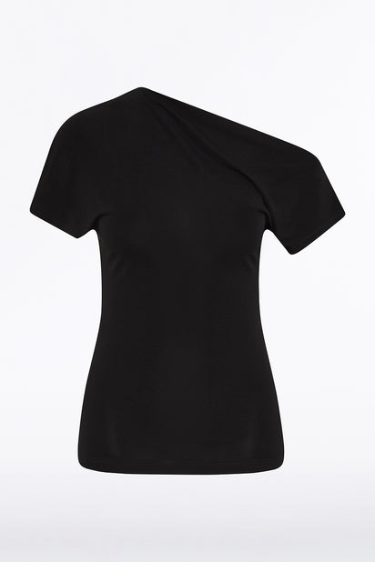 BLACK MATTE JERSEY OFF-SHOULDER TOP