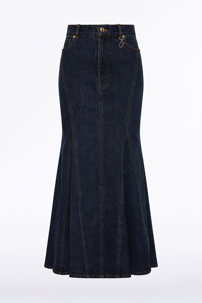 DARK INDIGO PANEL DENIM SKIRT