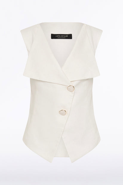 IVORY LINEN DOUBLE BREASTED VEST