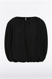 BLACK GEORGETTE GATHERED CAPELET TOP