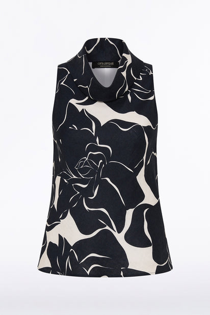 CELESTIAL PETALS LINEN FOLDED COLLAR TOP