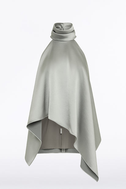 SILVER SATIN DRAPED HALTER TOP