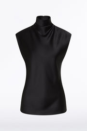 BLACK SATIN CAP SLEEVE TOP