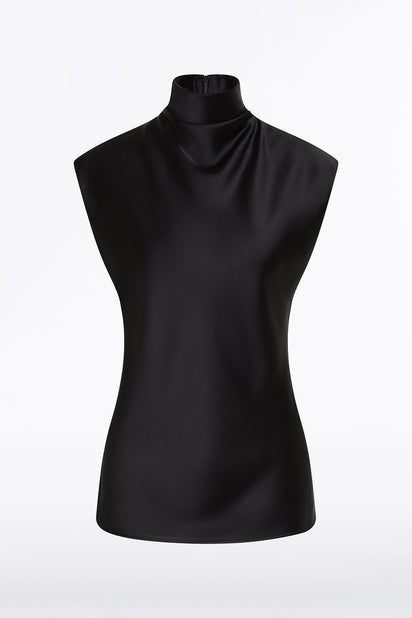 BLACK SATIN CAP SLEEVE TOP