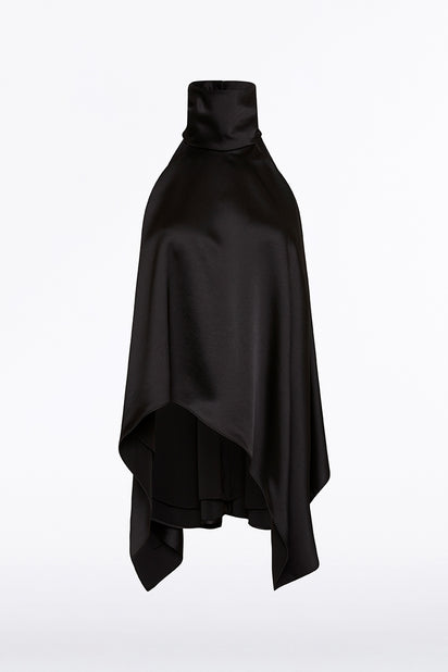 BLACK SATIN DRAPED ALTURA HALTER TOP