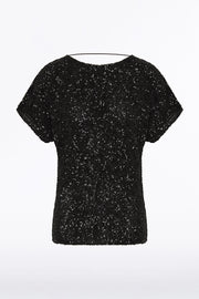 BLACK CRUSHED SEQUIN DRAPE TOP