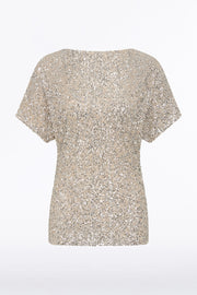 IVORY CRUSHED SEQUIN DRAPE TOP